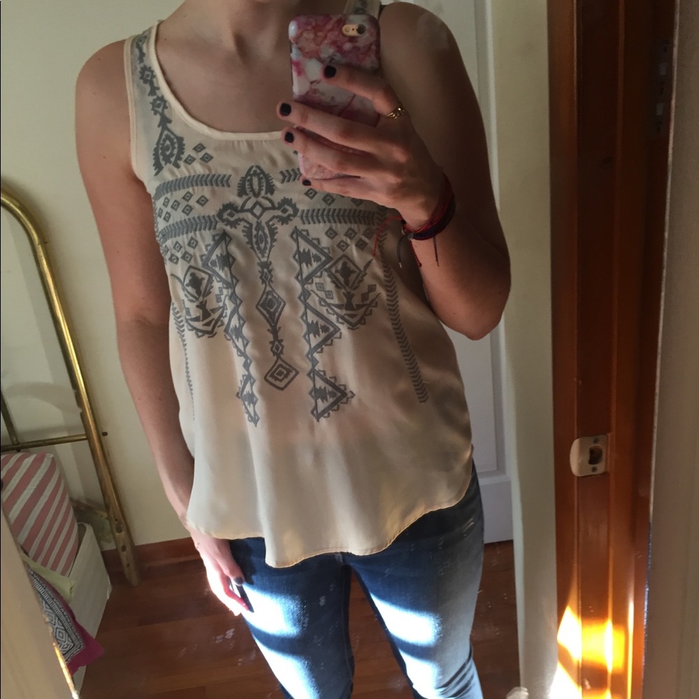 Beautiful Cream Ornate Print Tank Top